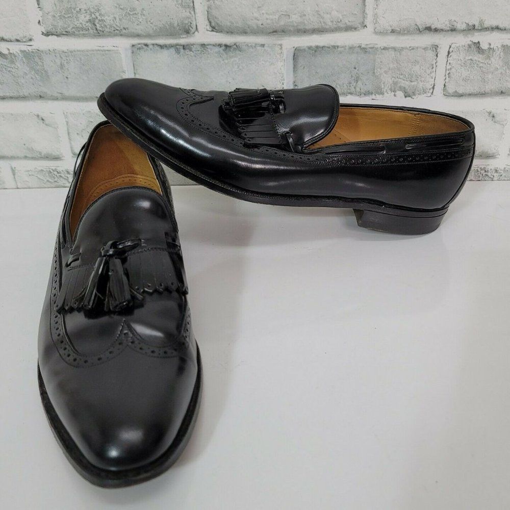 JOHNSTON &‎ MURPHY 12AAA Aristocraft Black Shiny Leather Kiltie Tassel Loafers